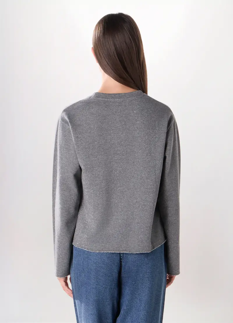 Felpa In French Terry Di Misto Cotone Donna, Grigio chiaro melange miniatura 2