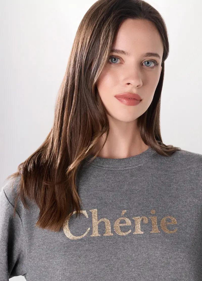 Felpa In French Terry Di Misto Cotone Donna, Grigio chiaro melange miniatura 3