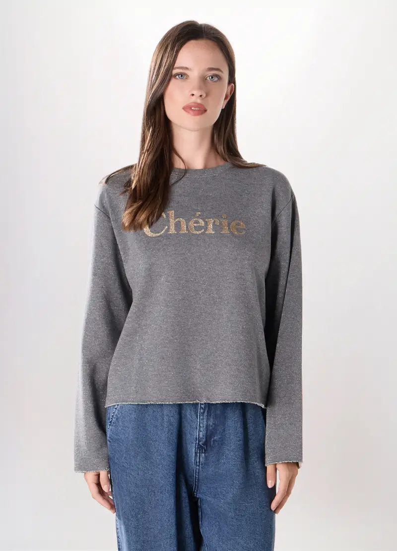 Felpa In French Terry Di Misto Cotone Donna, Grigio chiaro melange