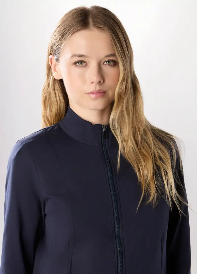 Felpa In Jersey Di Cotone Stretch Donna, Blu navy miniatura 3