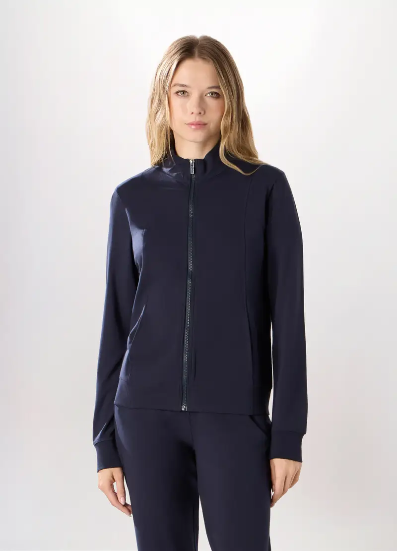 Felpa In Jersey Di Cotone Stretch Donna, Blu navy