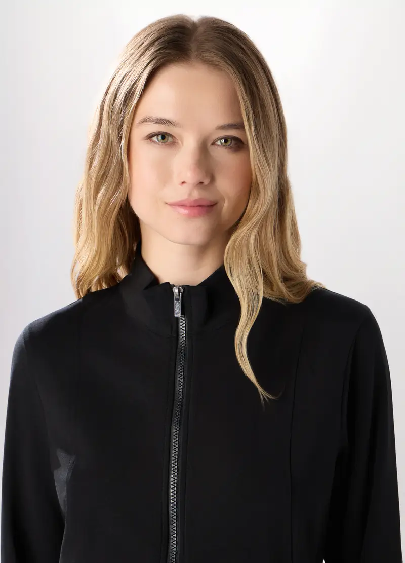 Felpa In Jersey Di Cotone Stretch Donna, Nero miniatura 3