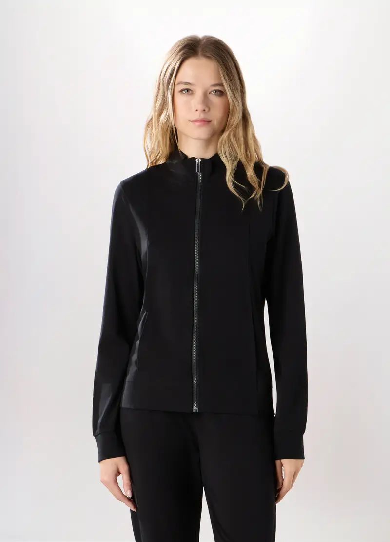 Felpa In Jersey Di Cotone Stretch Donna, Nero