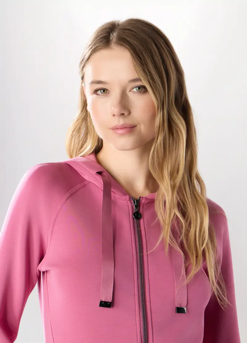 Felpa In Jersey Stretch Con Cappuccio Donna, Rosa pastello miniatura 3