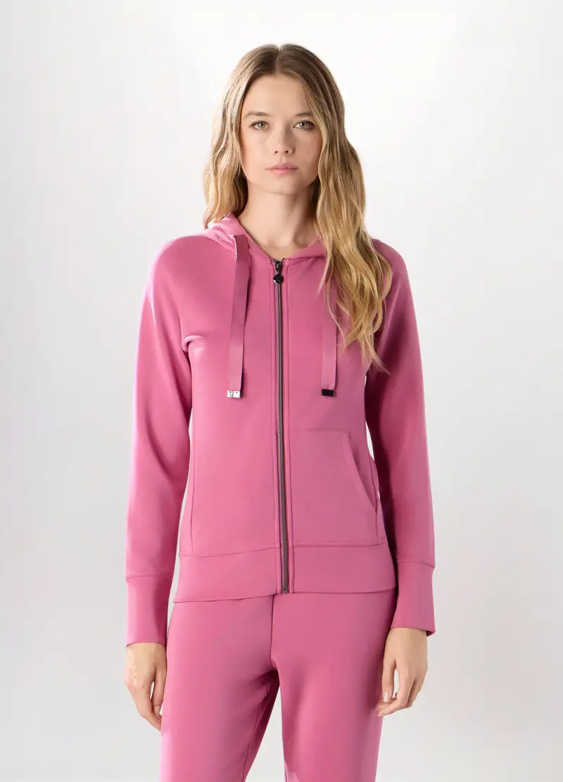 Felpa In Jersey Stretch Con Cappuccio Donna, Rosa pastello