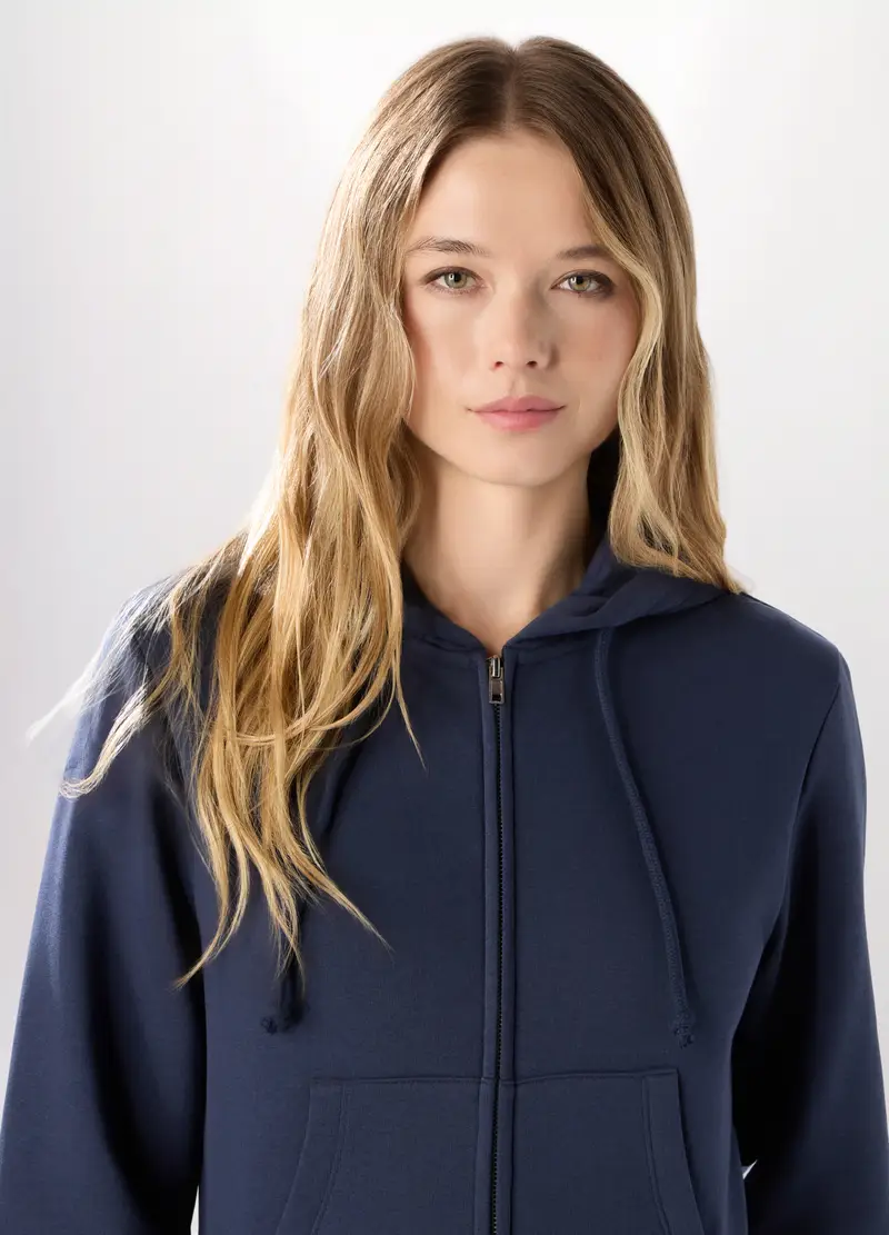 Felpa In Misto Cotone Donna, Blu scuro miniatura 3