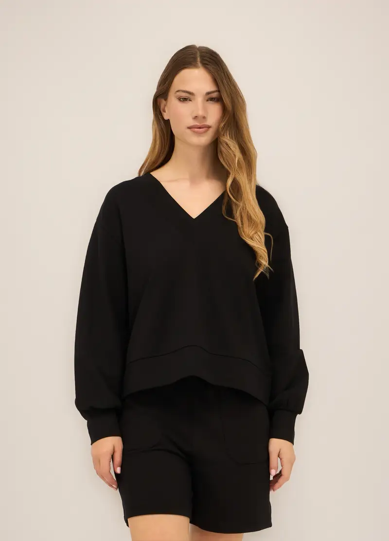 Felpa In Misto Cotone Stretch Donna, Nero