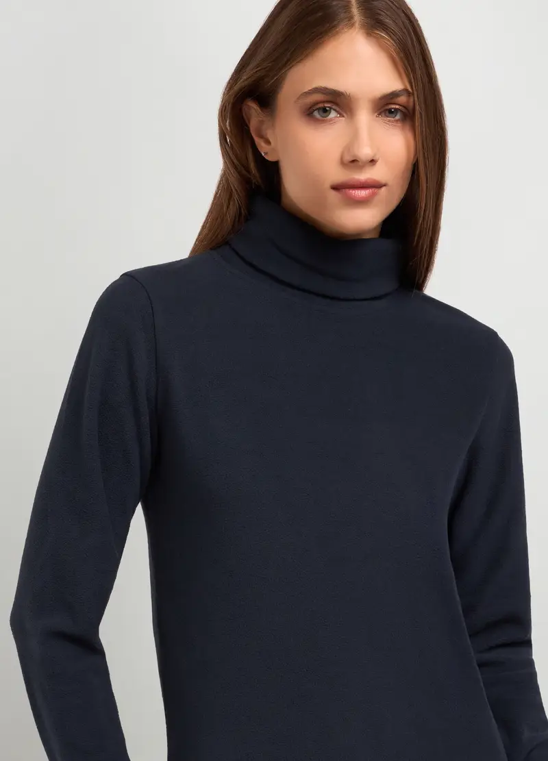 Felpa In Pile A Collo Alto Donna, Blu navy miniatura 3