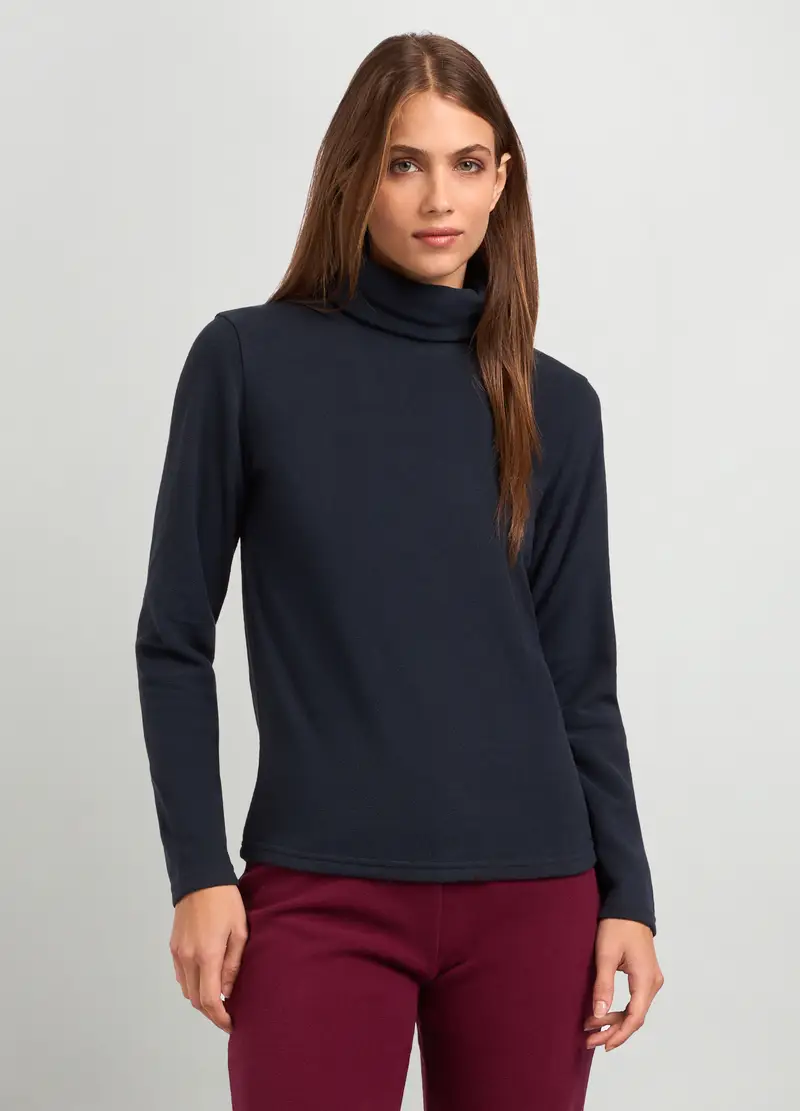 Felpa In Pile A Collo Alto Donna, Blu navy