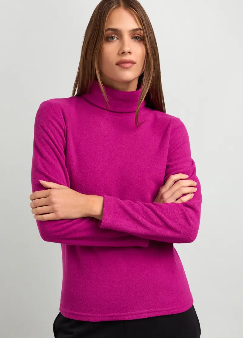 Felpa In Pile A Collo Alto Donna, Rosa fuxia miniatura 3