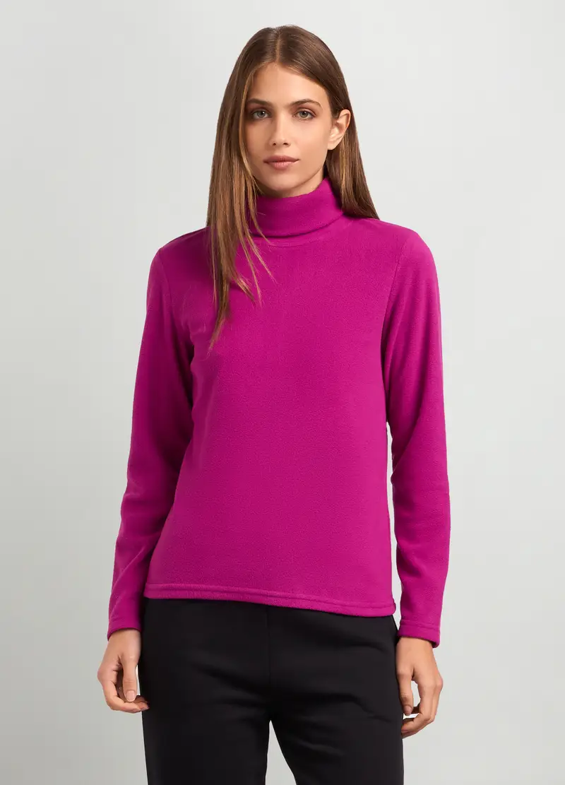 Felpa In Pile A Collo Alto Donna, Rosa fuxia