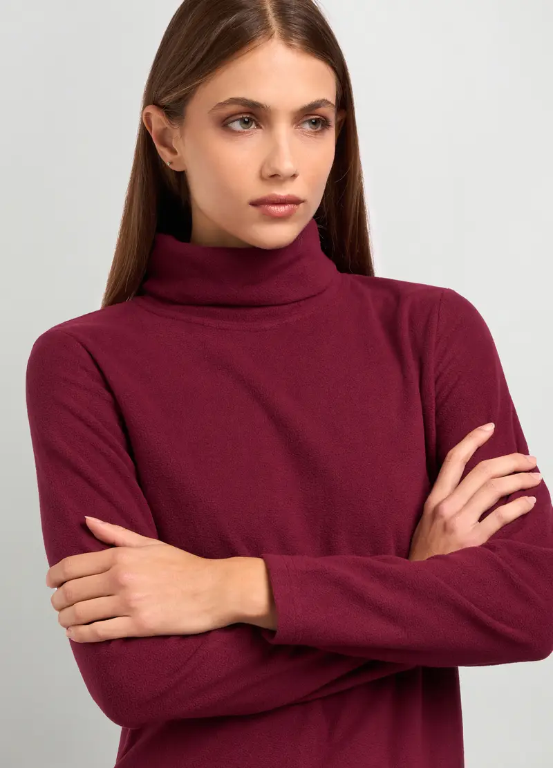 Felpa In Pile A Collo Alto Donna, Rosso scuro miniatura 3