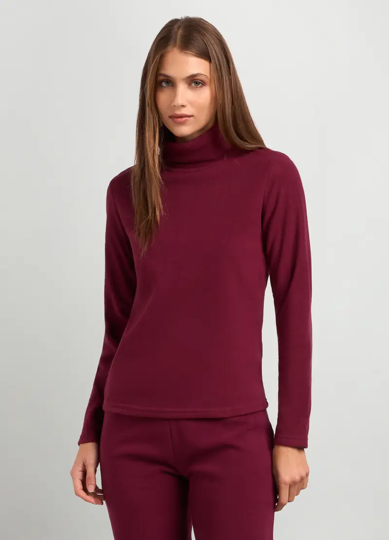 Felpa In Pile A Collo Alto Donna, Rosso scuro