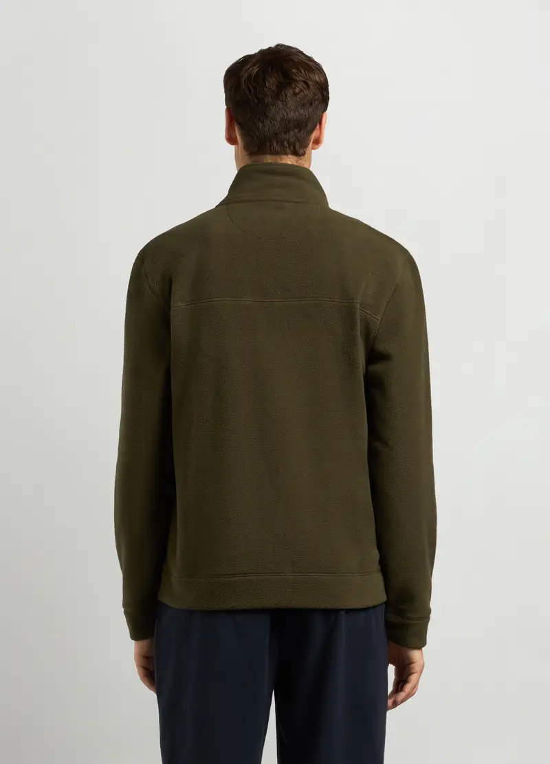 Felpa In Pile A Collo Alto Full Zip Uomo, Unisex, Verde oliva miniatura 2