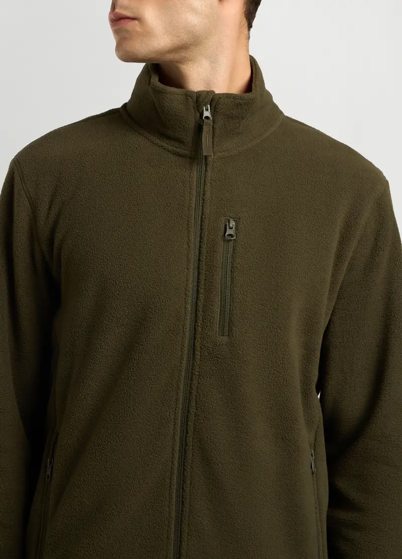 Felpa In Pile A Collo Alto Full Zip Uomo, Unisex, Verde oliva miniatura 3