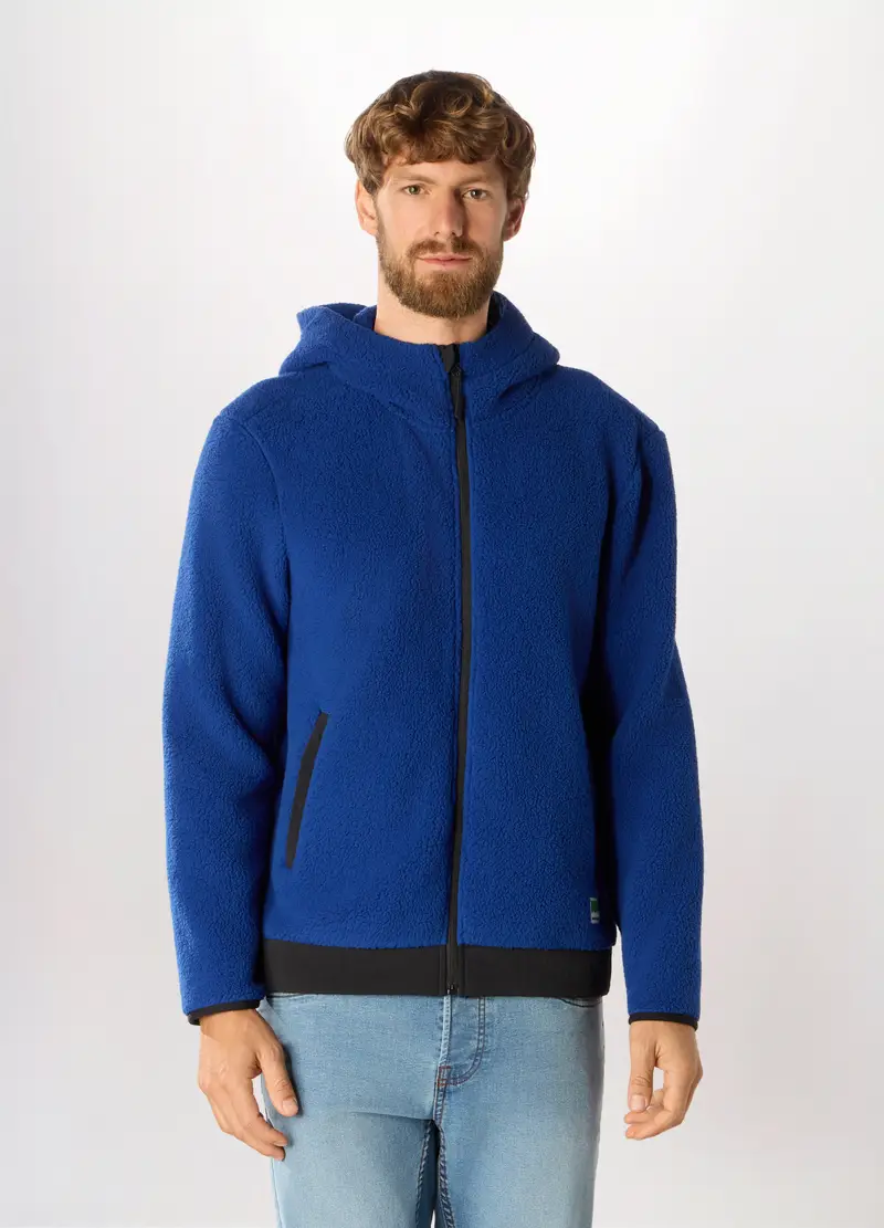 Felpa In Pile Con Cappuccio E Zip Uomo, Unisex, Blu elettrico