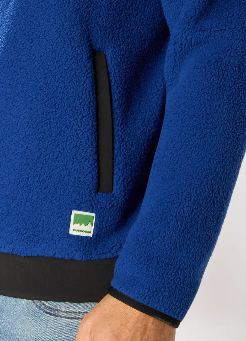 Felpa In Pile Con Cappuccio E Zip Uomo, Unisex, Blu elettrico miniatura 3