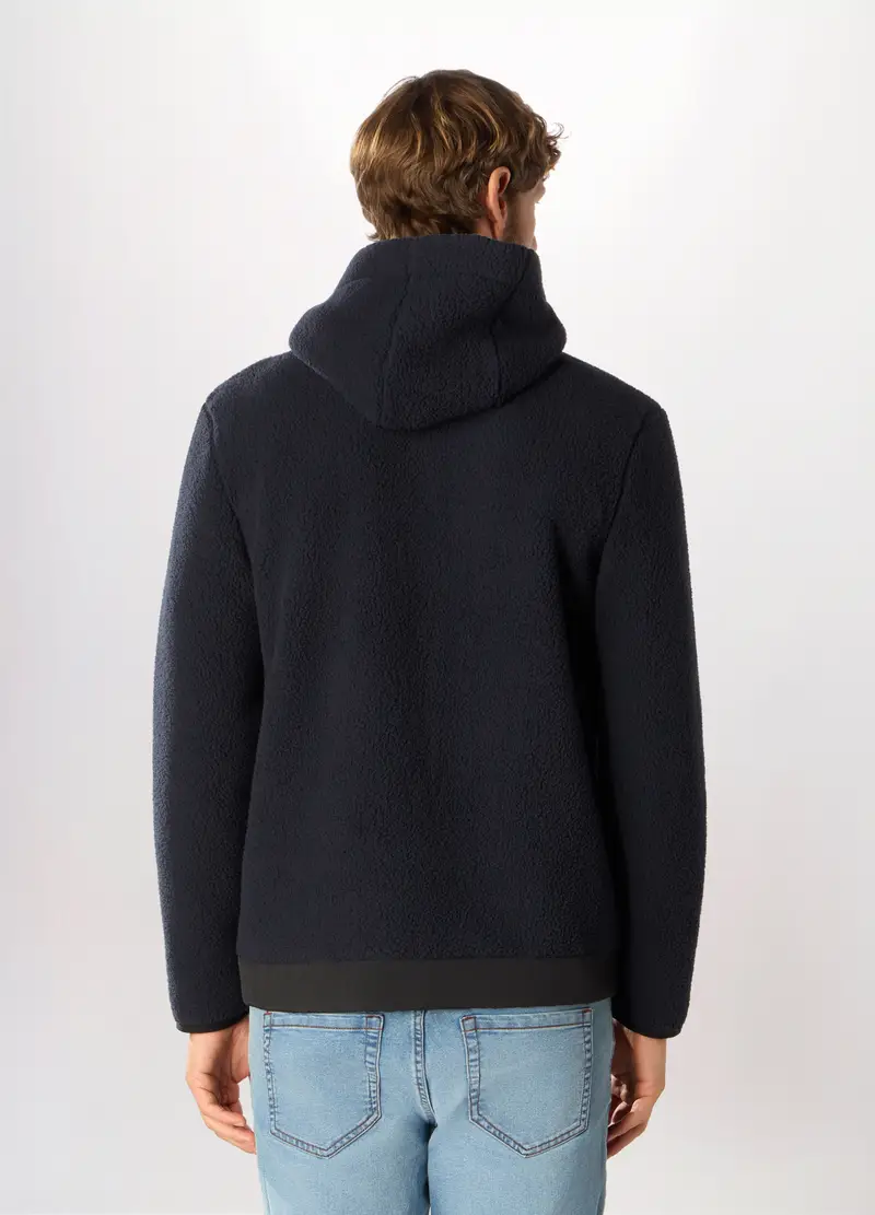 Felpa In Pile Con Cappuccio E Zip Uomo, Unisex, Blu scuro miniatura 2