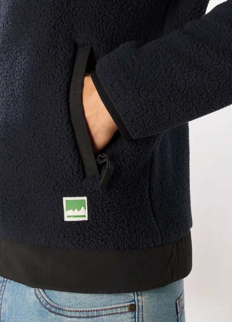 Felpa In Pile Con Cappuccio E Zip Uomo, Unisex, Blu scuro miniatura 3