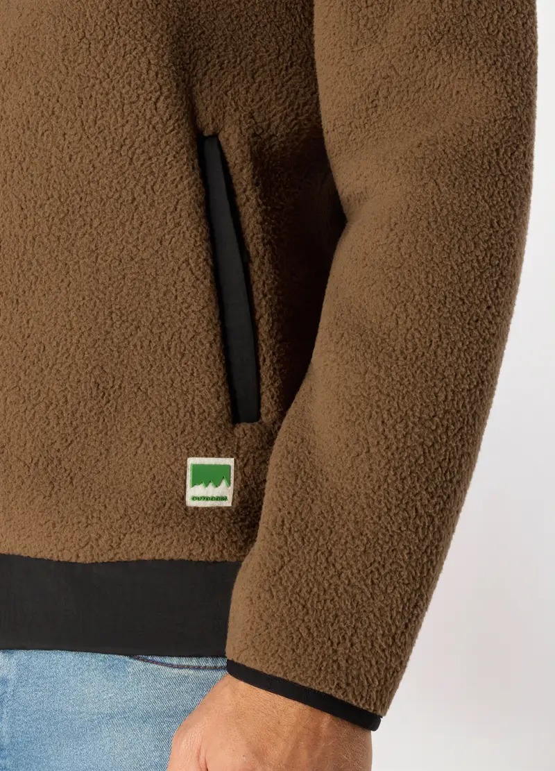 Felpa In Pile Con Cappuccio E Zip Uomo, Unisex, Marrone chiaro miniatura 3