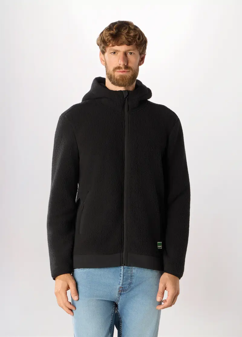 Felpa In Pile Con Cappuccio E Zip Uomo, Unisex, Nero