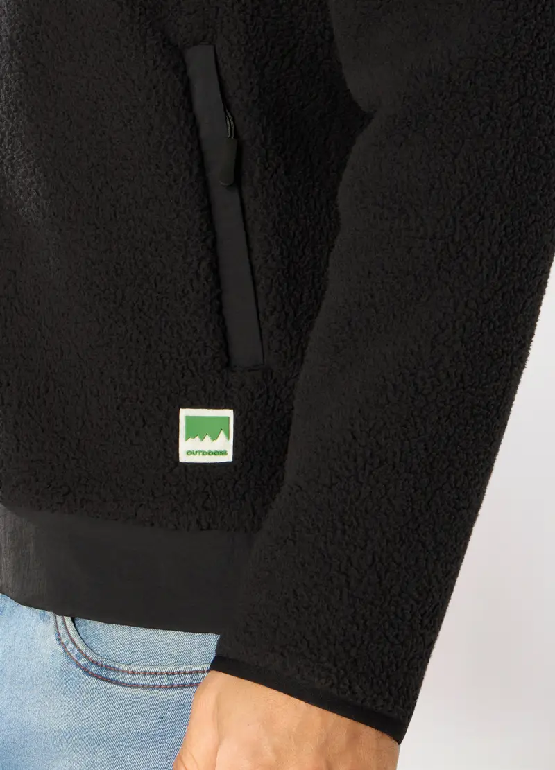 Felpa In Pile Con Cappuccio E Zip Uomo, Unisex, Nero miniatura 3