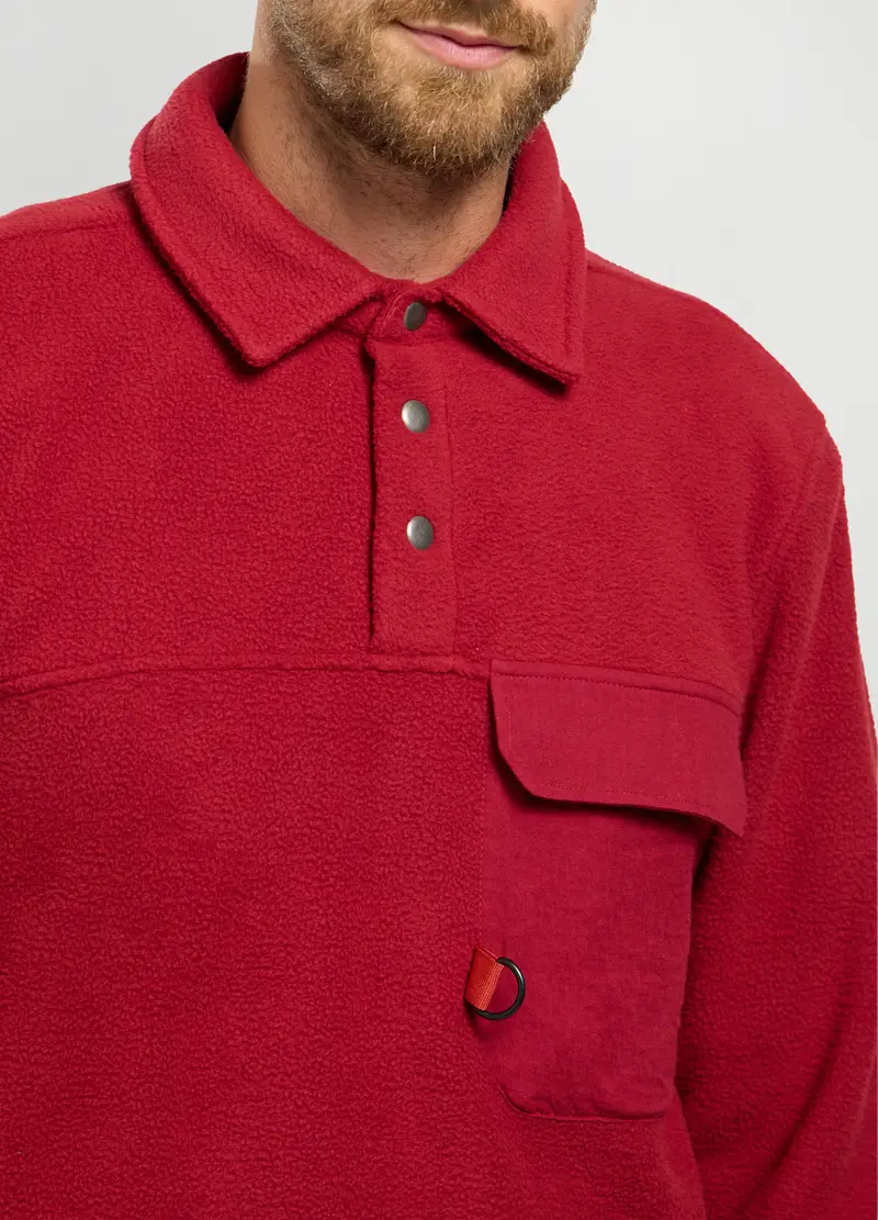 Felpa In Pile Con Colletto Uomo, Rosso aragosta miniatura 3