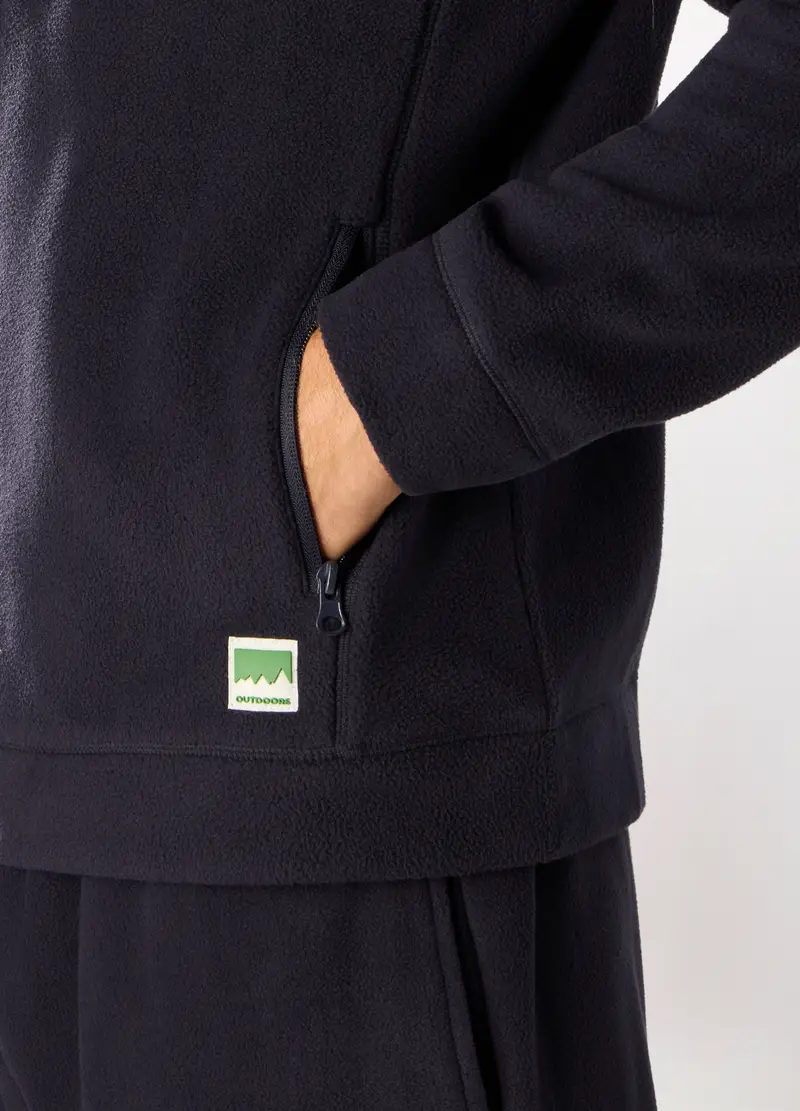 Felpa In Pile Con Zip Uomo, Unisex, Blu navy miniatura 3