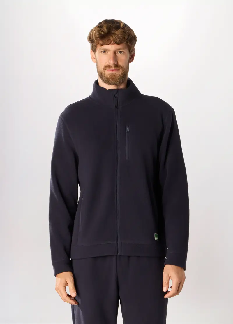 Felpa In Pile Con Zip Uomo, Unisex, Blu navy