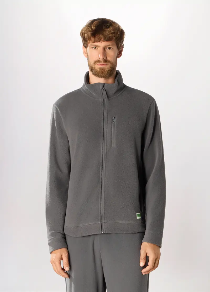 Felpa In Pile Con Zip Uomo, Unisex, Grigio scuro