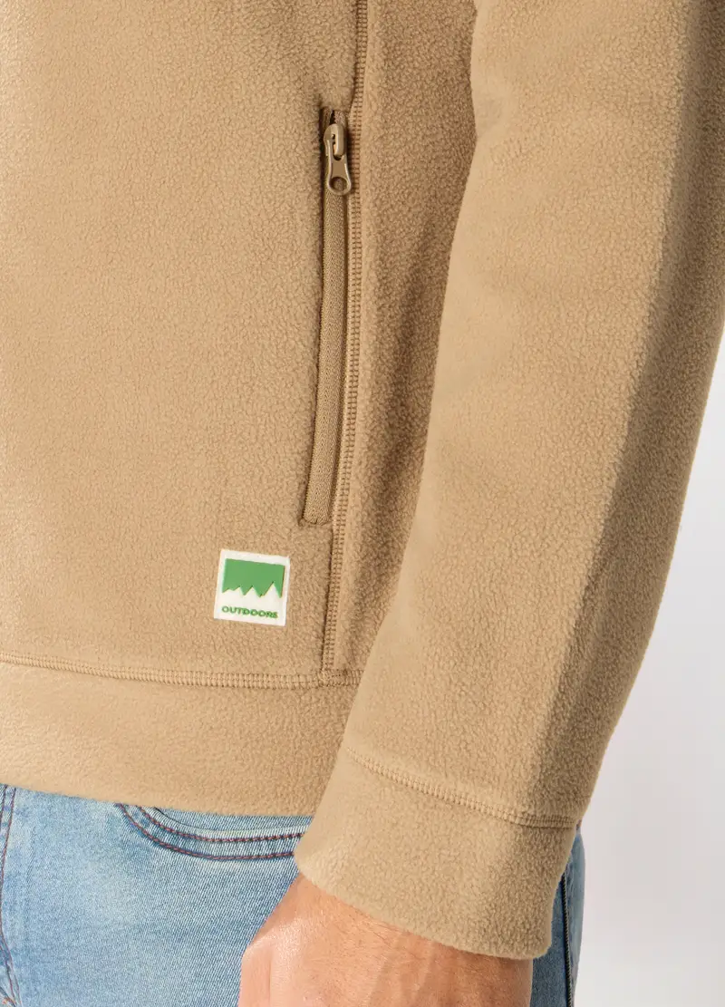 Felpa In Pile Con Zip Uomo, Unisex, Marrone tabacco chiaro miniatura 3