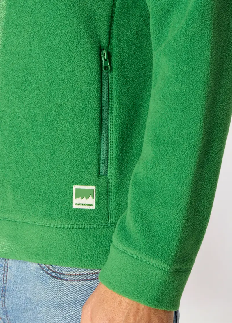 Felpa In Pile Con Zip Uomo, Unisex, Verde prato miniatura 3