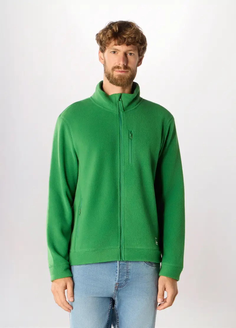 Felpa In Pile Con Zip Uomo, Unisex, Verde prato