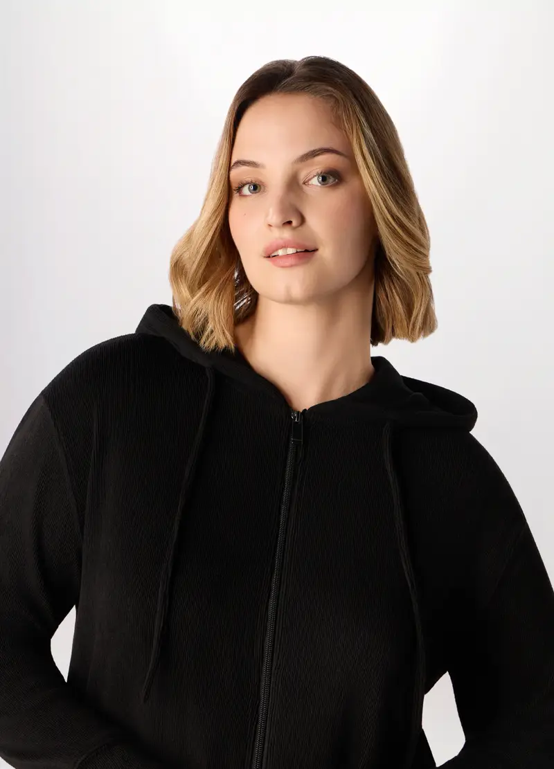Felpa In Poli Viscosa Donna Curvy, Nero miniatura 3
