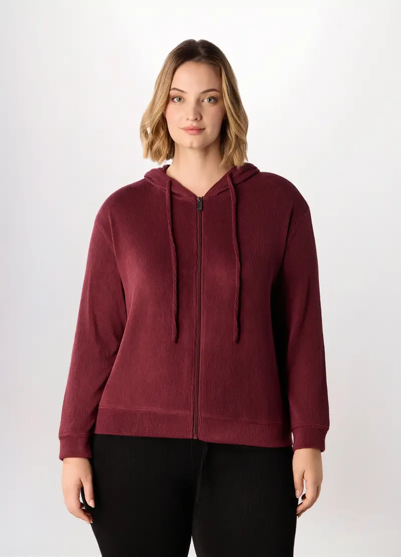 Felpa In Poli Viscosa Donna Curvy, Rosso scuro