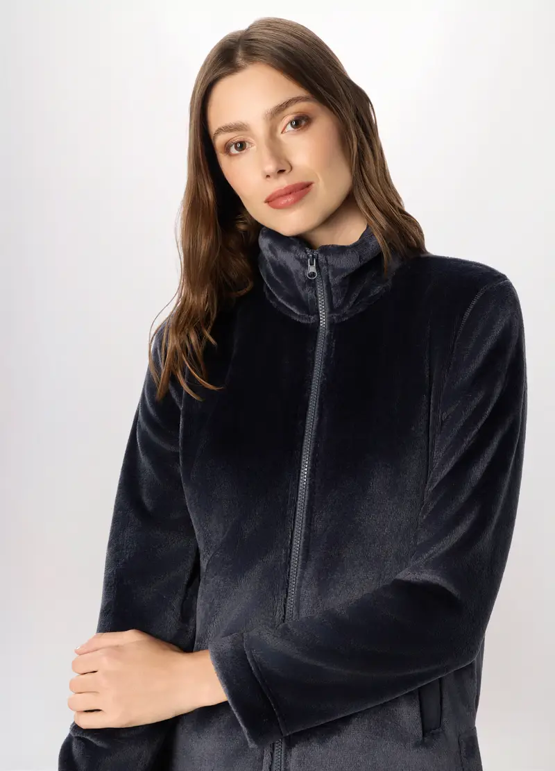 Felpa In Sherpa Donna, Blu navy miniatura 3