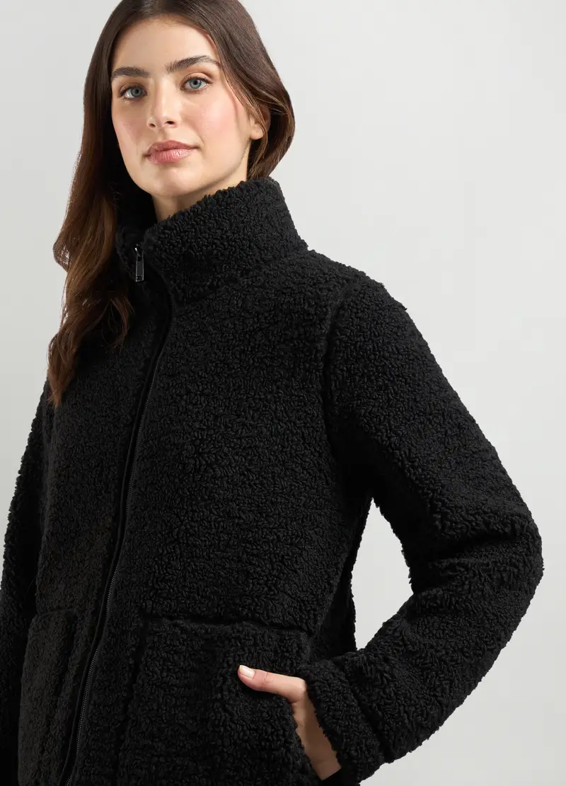 Felpa In Sherpa Full Zip Donna, Nero miniatura 3