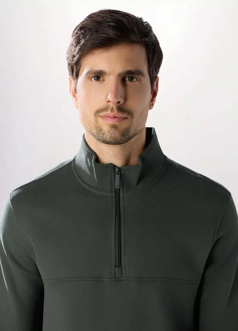 Felpa Lupetto Con Mezza Zip In Cotone Uomo, Unisex, Grigio antracite miniatura 3