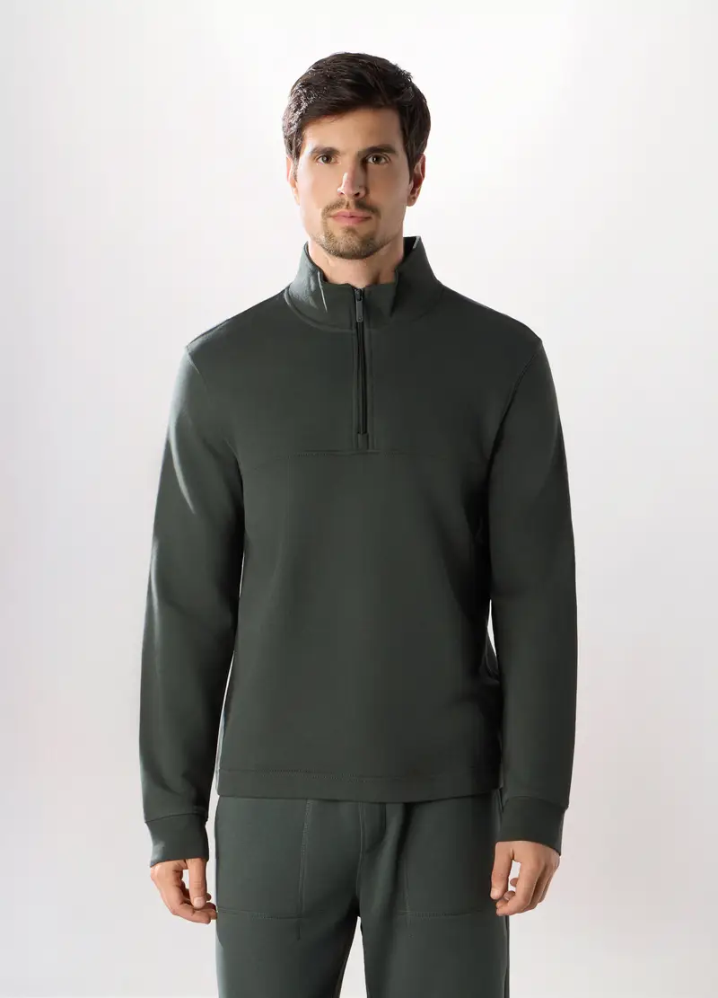 Felpa Lupetto Con Mezza Zip In Cotone Uomo, Unisex, Grigio antracite