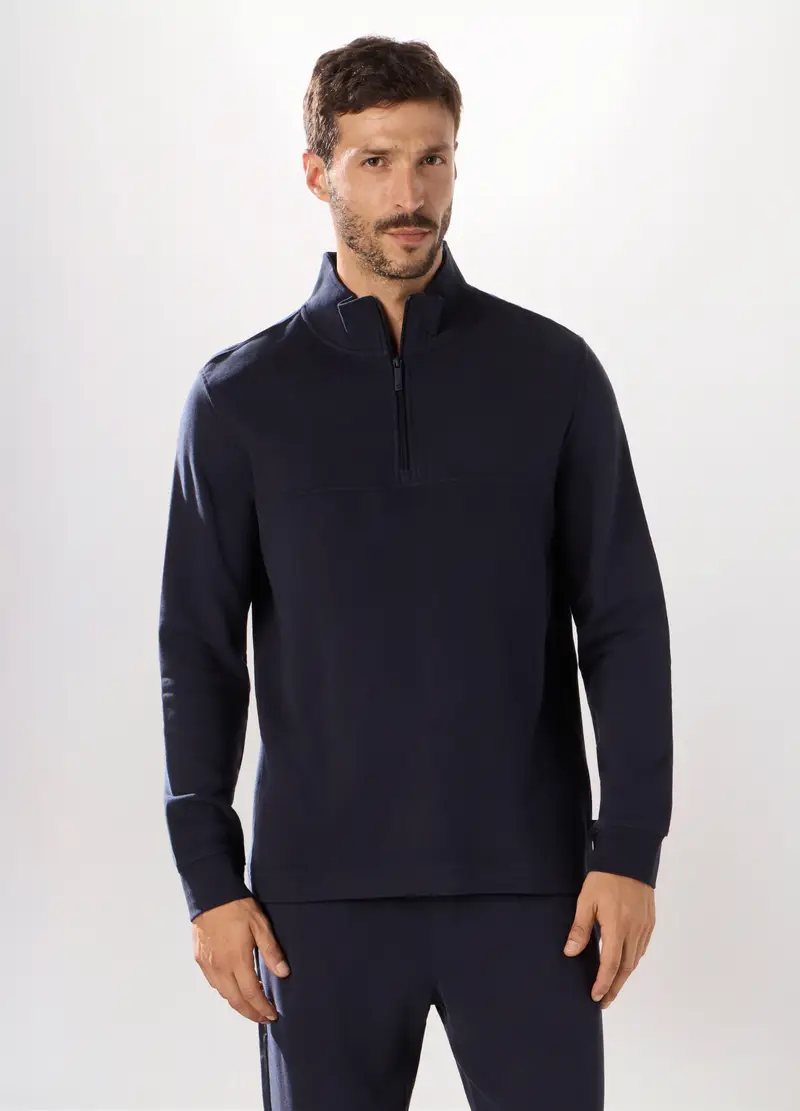 Upim, Felpa Lupetto Con Zip In Puro Cotone Uomo, Unisex, Blu navy, Taglia: M