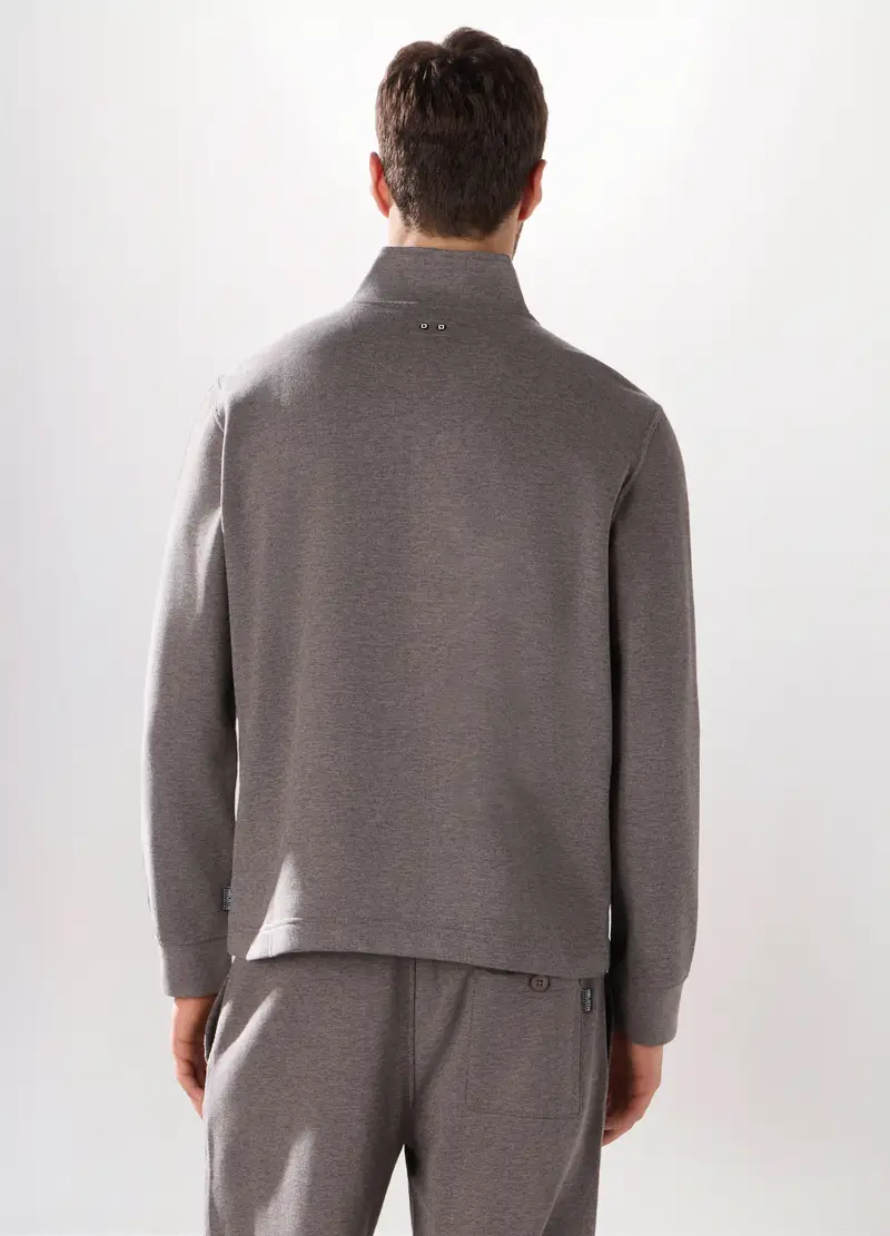 Felpa Lupetto Con Zip In Puro Cotone Uomo, Unisex, Grigio scuro melange miniatura 2