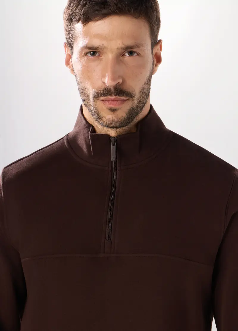 Upim, Felpa Lupetto Con Zip In Puro Cotone Uomo, Unisex, Marrone scuro, Taglia: S miniatura 2