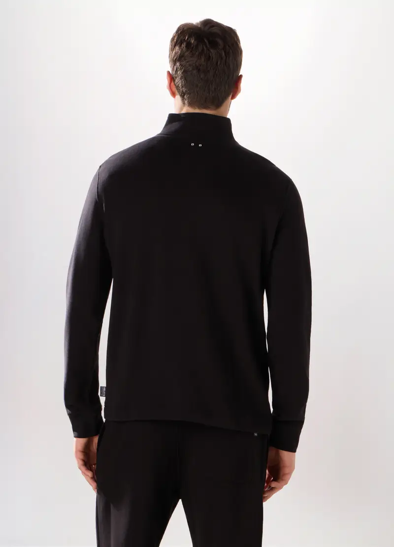 Felpa Lupetto Con Zip In Puro Cotone Uomo, Unisex, Nero miniatura 2