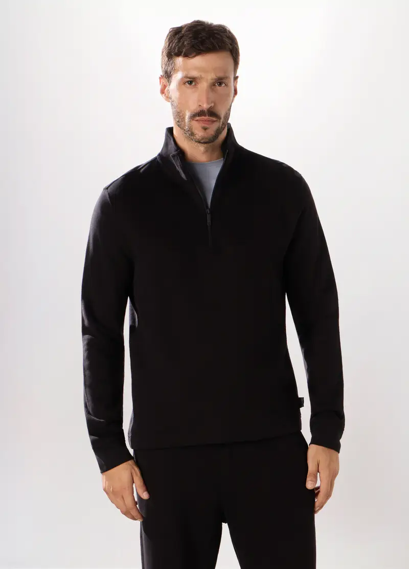 Upim, Felpa Lupetto Con Zip In Puro Cotone Uomo, Unisex, Nero, Taglia: S
