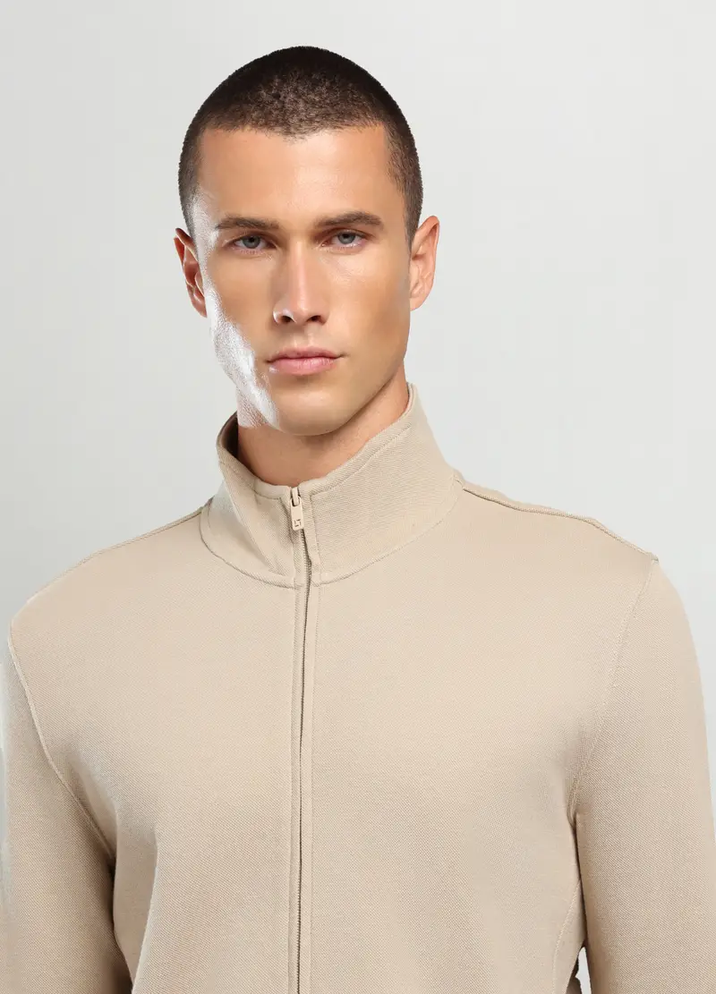 Felpa Lupetto In Piquet Di Cotone Uomo, Unisex, Beige miniatura 3