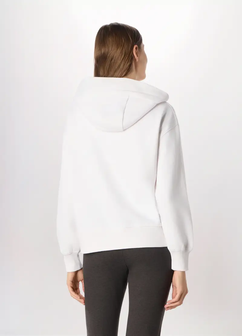 Felpa Misto Cotone Con Cappuccio Donna, Bianco gesso miniatura 2