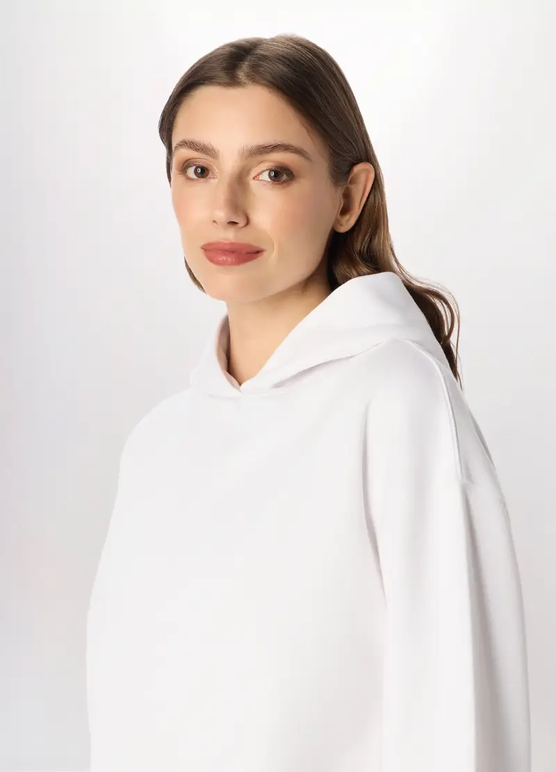 Felpa Misto Cotone Con Cappuccio Donna, Bianco gesso miniatura 3