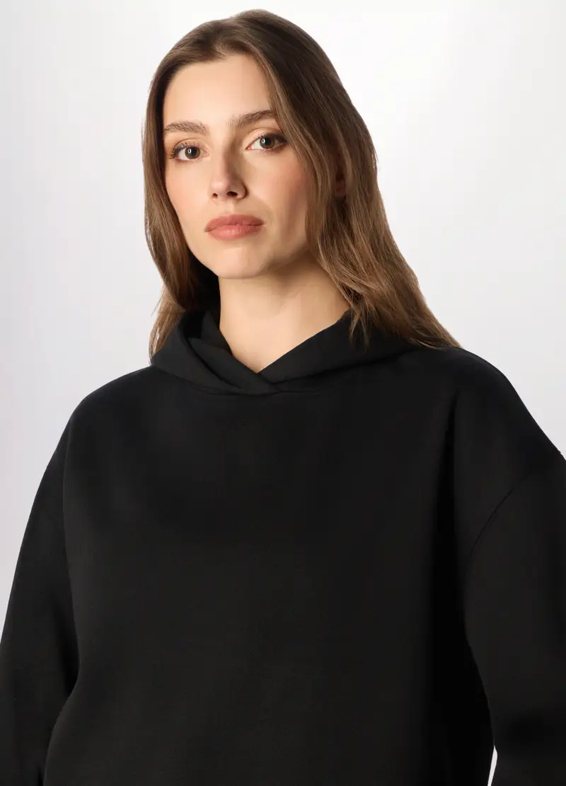 Felpa Misto Cotone Con Cappuccio Donna, Nero miniatura 3