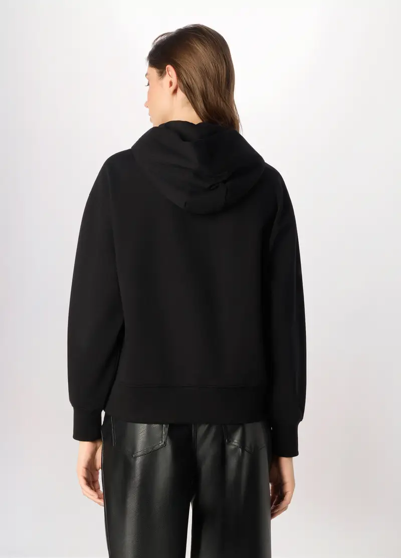 Felpa Misto Cotone Con Cappuccio Donna, Nero miniatura 2