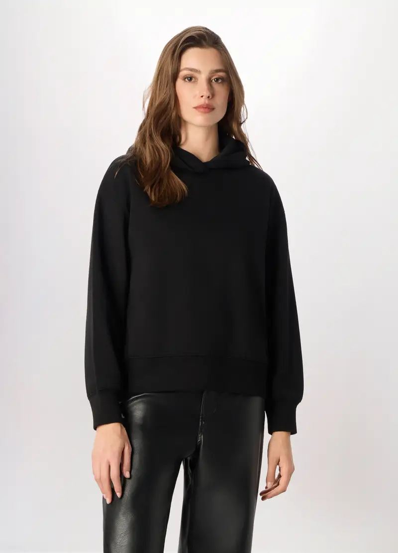 Felpa Misto Cotone Con Cappuccio Donna, Nero